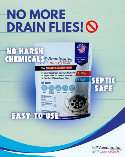 Drain Fly Killer Powder – Eliminates Drain Flies & Sewer Flies in Drains, Sinks, Showers – Fast-Acting Treatment - Septic Safe & Made in USA