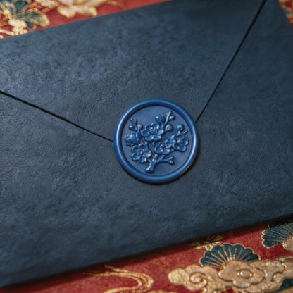 Mceal Wax Seal Stickers - 50 Pcs Plum Blossom Celadon Blue 3D Embossed Stickers with Strong Adhesive 30mm/1.18Inches Diameter for Invitation Gift Wrapping Christmas Holiday