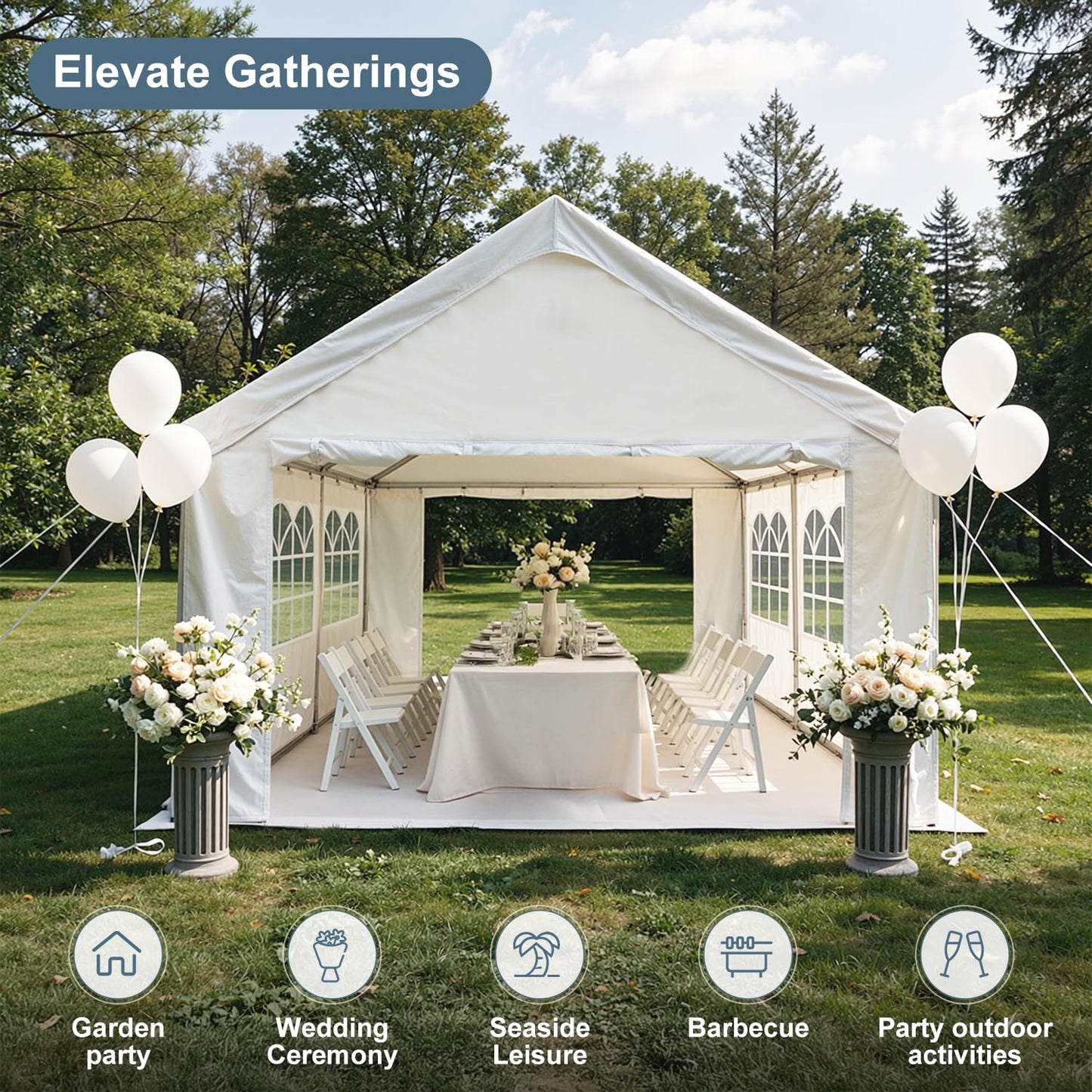 YOPTO 10x20 FT Party Tent Outdoor Tents for Parties W/Removable Sidewalls,Canopy Tent W/ 6 Windows & Double-Sided Zippers,All Weather Heavy Duty Gazebo for Carpas para Fiestas,Wedding,Carport,White