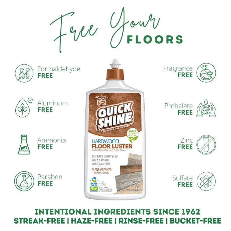 Quick Shine Hardwood Floor Cleaner & Wood Floor Polish w/Plant-Derived Carnauba 2-27oz Bottles, Removes Scratches, Safer Choice, A Clean That Can Be Seen