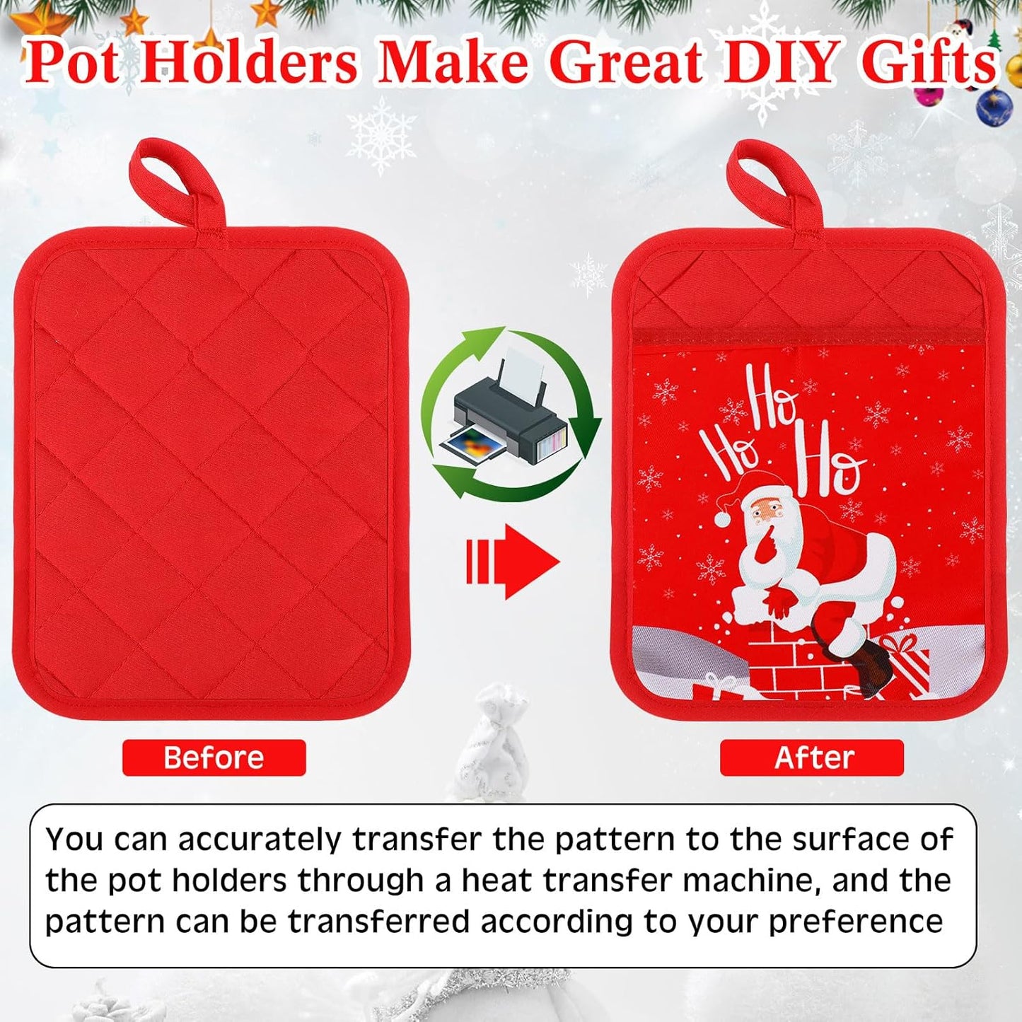 20 7x9'' Hoolerry Pieces Pot Holders with Pocket Sublimation Cotton Oven Pot Holders Bulk with Hanging Loops Pads