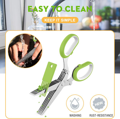 Herb Scissors Set - Updated 2025 Kitchen Gadgets for Cutting Fresh Herbs, 5 Blades, Sharp Stainless Steel