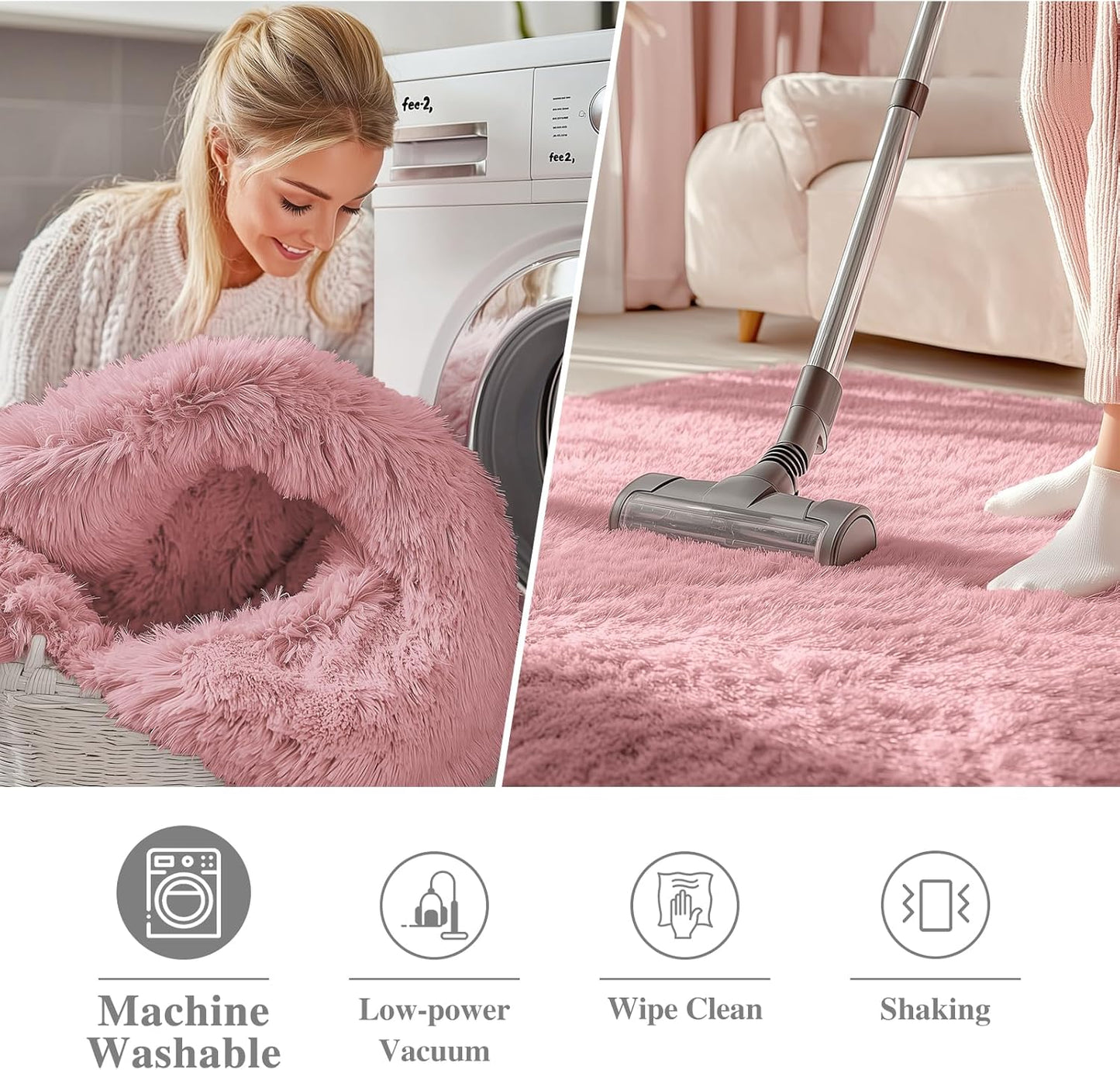 OLANLY Round Area Rug - Soft & Fluffy Pale Pink Shaggy Carpet | 5 ft Circle for Bedroom & Living Room Decor