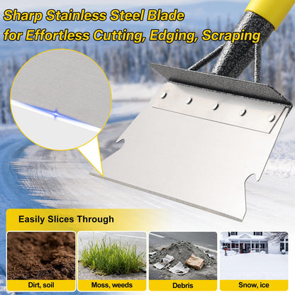 Garden Flat Shovel,60” Ice Scraper,Snow Shovel for Driveway, Stainless Steel Multifunctional Cleaning Shovels Chopper Floor Scraper for Outdoor Walkway Car Snow Ice Weeds Moss Removal