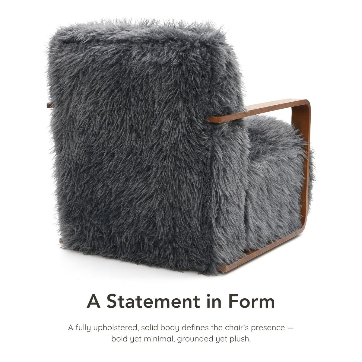 Furniture of America Ramos Modern Lounge Chair with Ultra Soft Faux Fur, Long-Haired Accent Sofa, Tight Seat and Back Single Couch, Fluffy Living Room Seating, No Assembly Needed, Charcoal Gray