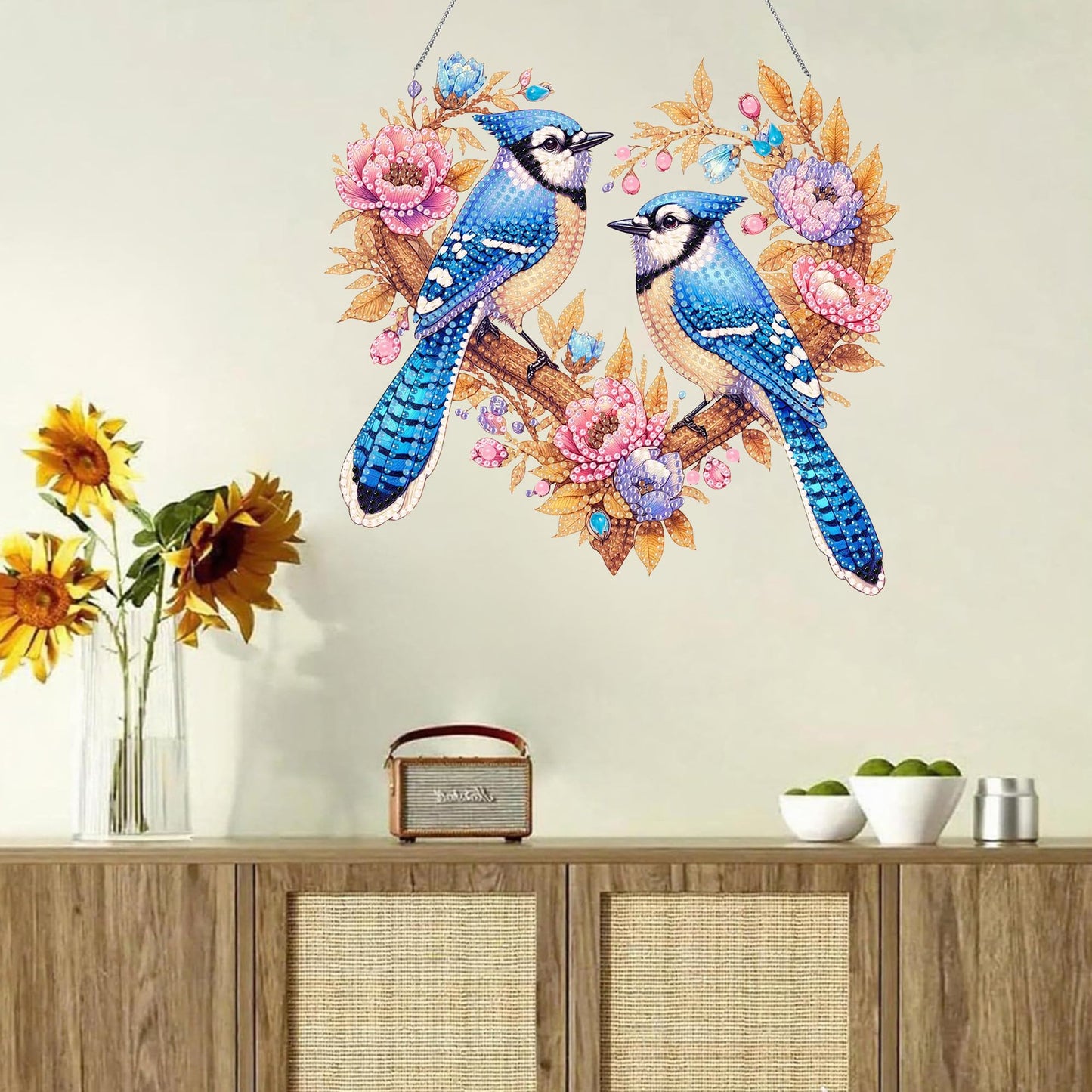 Ristpal Diamond Painting Kits Hanging for Adult, Special Shaped Rhinestone, DIY Acrylic Diamond Art Painting Window Pendants Home Garden Wall Hanging Kits for Home Decor and Gifts (Birds)