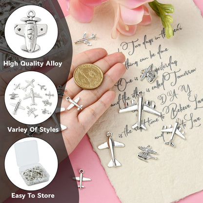 Ipotkitt 100 Pcs 10 Styles Vintage Style Charms Passenger Airplane Charms Aircraft Airliner Charms Jewelry Findings for Jewelry Making DIY Crafts