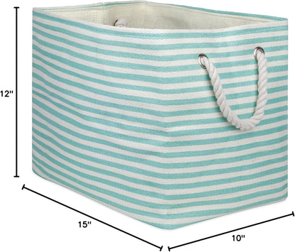 DII Medium Rectangle Woven Paper Storage Bin, Pinstripe, Aqua