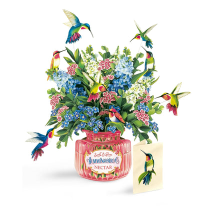 Freshcut Paper Pop Up Cards, Hummingbird Oasis, 12 Inch Life Sized Forever Flower Bouquet 3D Popup Greeting Card, Birthday Cards, Thank You Card, Blank Notecard & Envelope