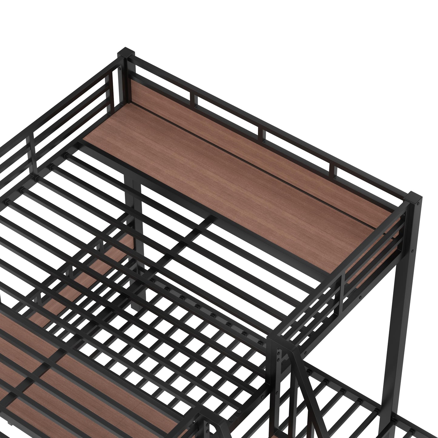 Bellemave Queen Over Twin Over Twin Bunk Beds for 3 Kids,Metal Heavy Duty Triple Bunk Bed Frame with Stairs and Storage Shelf,3 Bed Bunk Beds,Twin Size Triple Bed,Black