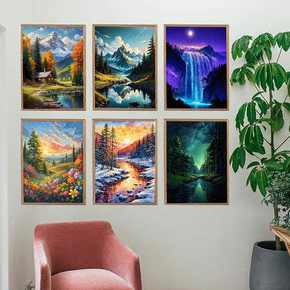 Lovepefe Mountain Diamond Art Painting Kits for Adults, 6 Pack Paint with Diamond Kit for Beginners DIY Full Drill Gem Art Home Wall Decor 12 X 16 Inch