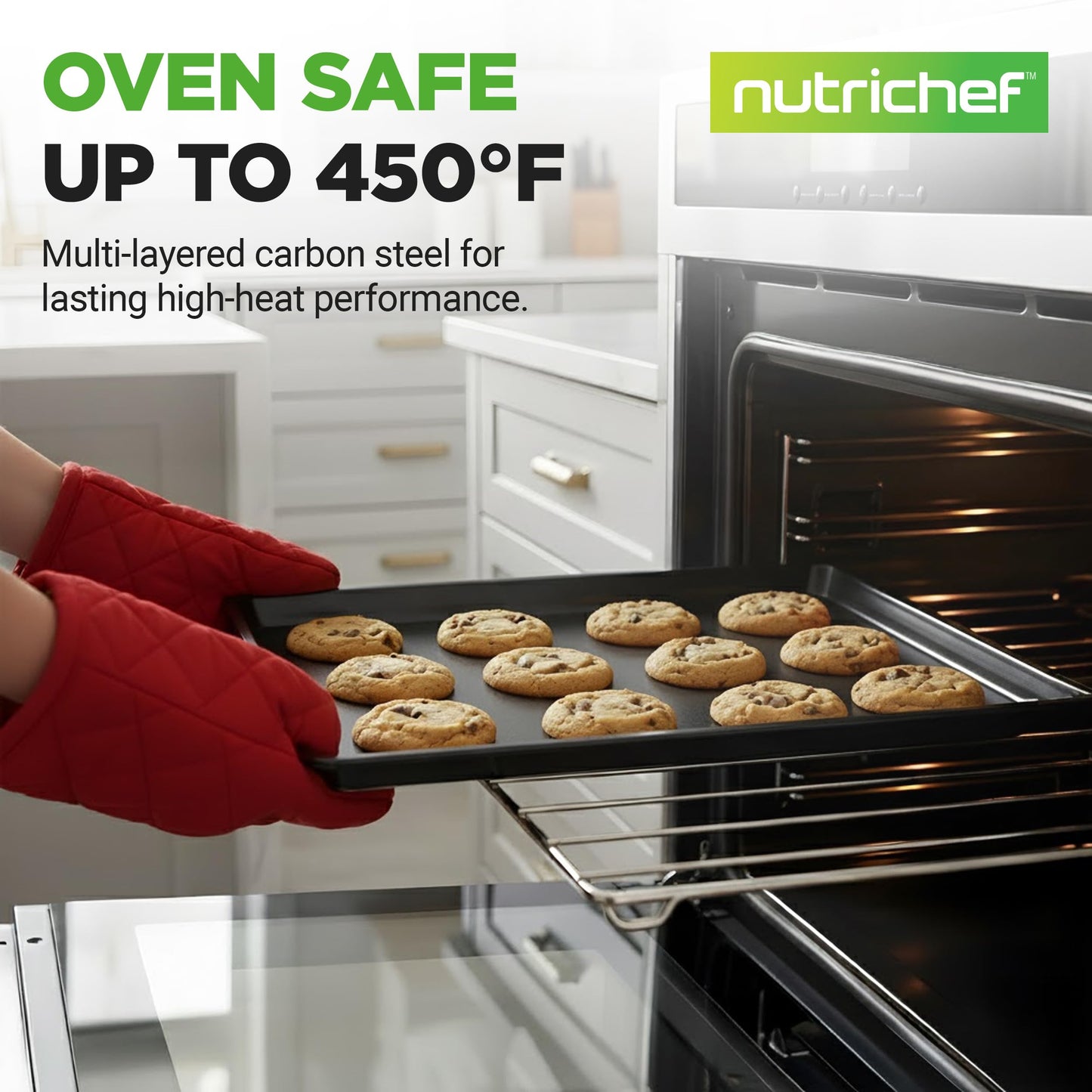 NutriChef 3-Piece Nonstick Baking Sheet Set – Non-Toxic Cookie Sheets for Everyday Baking – Small, Medium & Large Oven Safe Bakeware Trays – Warp-Resistant, Easy to Clean & Dishwasher Safe