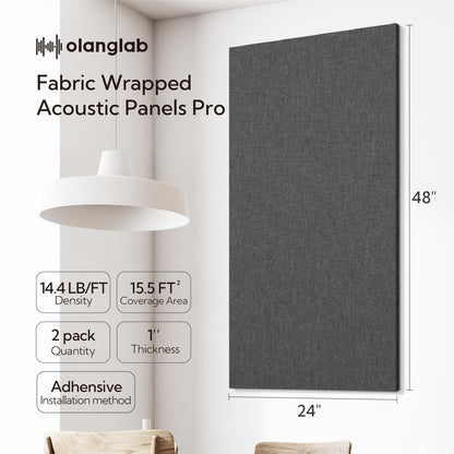 Olanglab Acoustic Panels 2 Pack, 48''x24'' Large Sound Panels, Fabric Wrapped Sound Proof Foam Panels for Walls, Sound Absorbing Panels for Recording Studio Acoustical Treatments (Dark Gray)