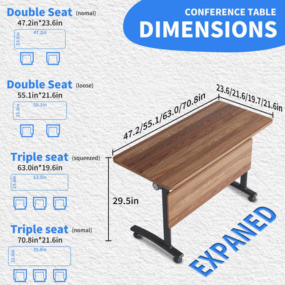 JNMDLAKO Conference Room Table,Modular Large Folding Conference Table with Wheels,Flip-Top Mobile Training Tables for Office Meeting Classroom Seminar (6, White Walnut, 63in)