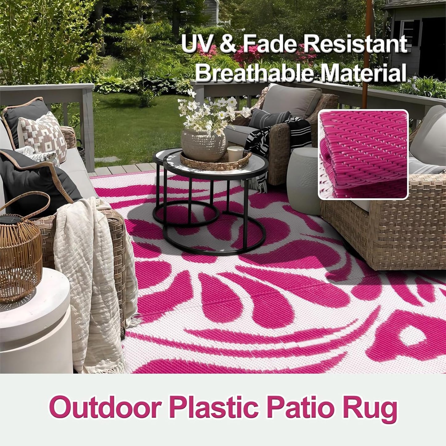 Wonnitar Outdoor Rug 6x9, Waterproof RV Camping Rug, Reversible Plastic Straw Mat for Garden, Beach, and Camp