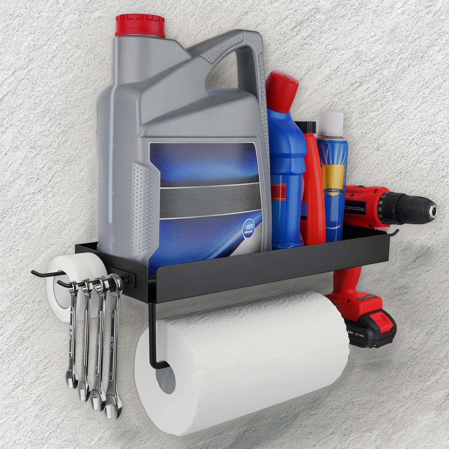 Tongyuyan 2 Garage Paper Towel Holder with Shelf & Detachable Hooks - Wall Mount Shop Towel Holder & Paper Towel Holder