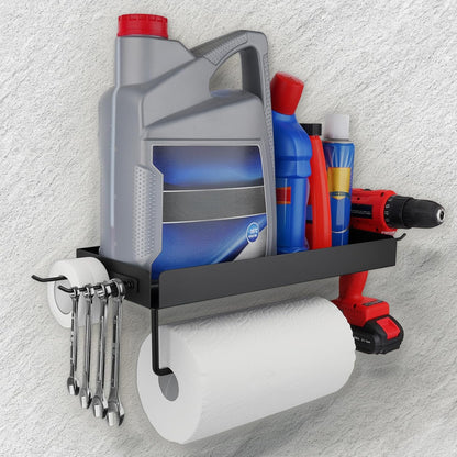 Tongyuyan 2 Garage Paper Towel Holder with Shelf & Detachable Hooks - Wall Mount Shop Towel Holder & Paper Towel Holder