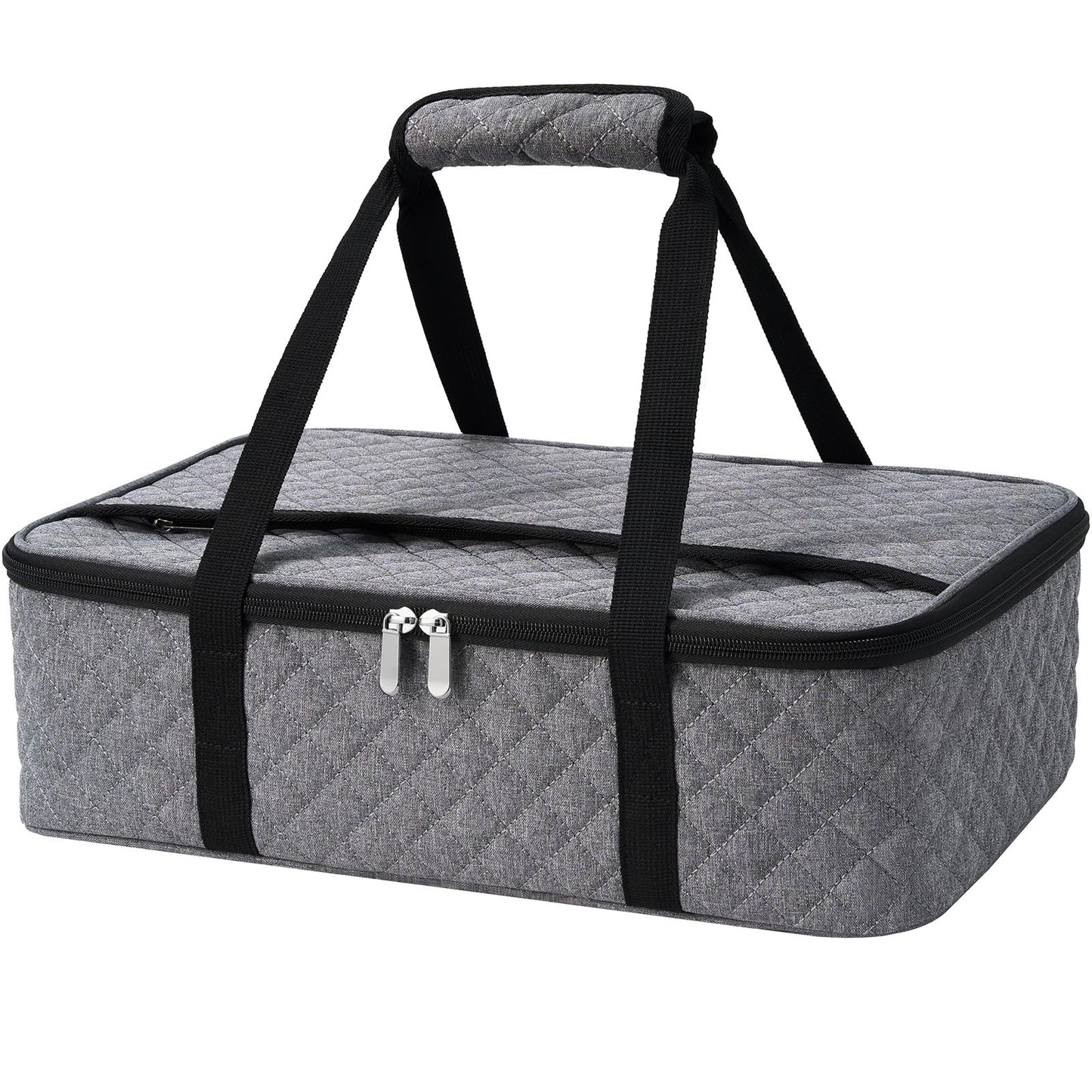 Casserole Carrier - Large Portable Insulated Food Carrier for Hot or Cold Food, Lunch Tote Warmer or Cooler Bag, Lasagna Lunch Bag for Work Picnic Hiking Beach - Fits 16" x 10"Baking Dish-Grey
