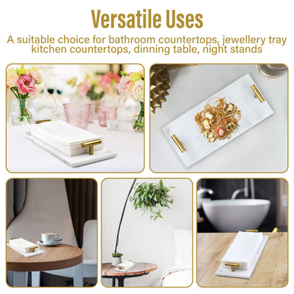 Guest Towel Holder Tray for Bathroom - White Marble-Tray - Napkin Holder for-Bathroom - Paper Hand Towel Holder.