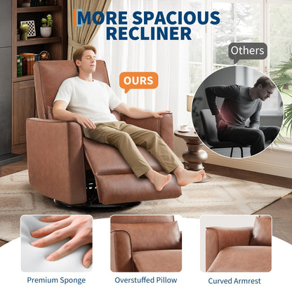 IDEALHOUSE Swivel Rocking Nursery Recliner Chair Rocker Recliner Glider Deep Seat PU Leather Sofa Chair with high Backrest for Nursery, Living Room, Bedroom & Home Movie Theater (Chocolate)