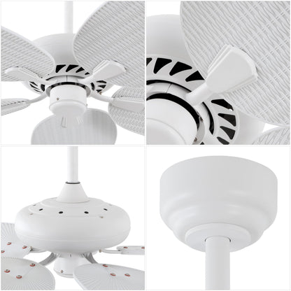 JONATHAN Y 52" White Metal Tropical Palm Leaf Blades Ceiling Fan Coastal Bohemian for Living Room Mobile App and Remote Control 6-Speed Sloped Ceiling Compatible JYL9719D