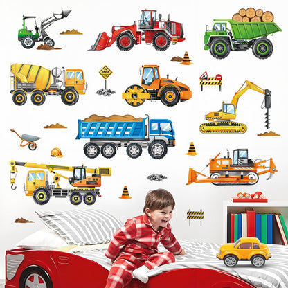 decalmile Construction Vehicles Wall Decals Cars Truck Tractor Wall Stickers Baby Nursery Boys Bedroom Kids Playroom Wall Decor