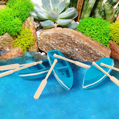 MHYGKTXRA 8 Sets Mini Rowboat Mini Resin Tiny Boat with Oars for Fairy Garden Accessories