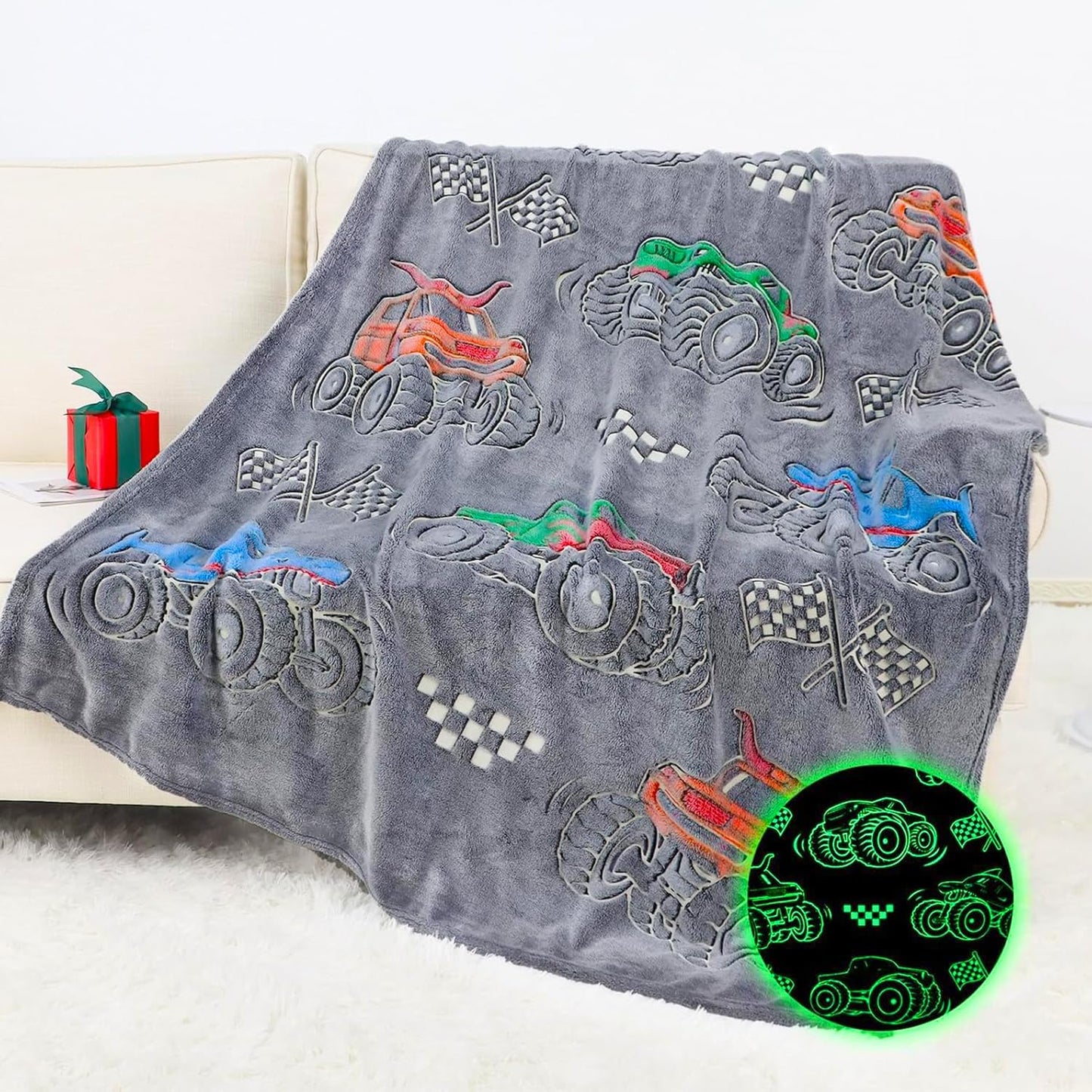 2-6, 40"x50" OHOIT Truck Blanket for Boys, Construction Excavator Tractor Toddler Blanket, Kids Gifts for Boys, Glow
