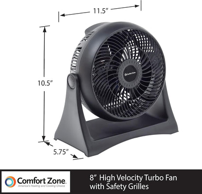 Comfort Zone Table Fan, 8 inch, 3 Speed, Electric, Wall Mountable, Adjustable Tilt, CZHV8T