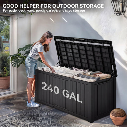 YITAHOME XXL 240 Gallon Large Outdoor Storage Deck Box for Patio Furniture, Outdoor Cushions, Garden Tools and Sports/Pools Equipment, Weather Resistant Resin, Lockable (Black)