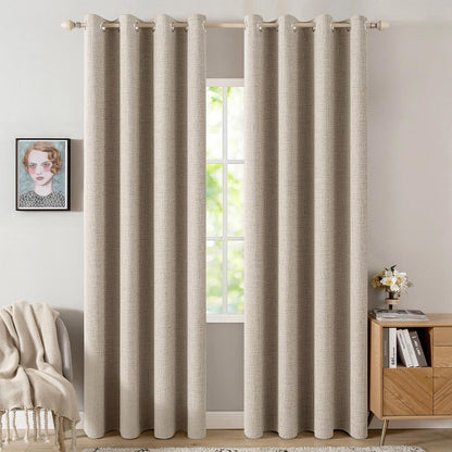 MIULEE 90-Inch Linen Textured Curtains - 100% Blackout Thermal Insulated Taupe Drapes | Luxury Room Darkening for Bedroom & Nursery (2 Panels)