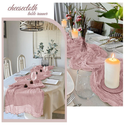 FANTEKE 12 Pack Dusty Pink Cheesecloth Table Runner 20 x 120 Inch Gauze Table Runner Fabric Semi Sheer Cheese Cloth Table Decor Bulk for Rustic Romantic Wedding Baby Shower Party Table Decoration