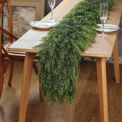 Soft Textured Christmas Cedar Garland -9ft Artificial Garlands Faux Cedar Fake Pine Needles Garland for Fireplace,Table,Window,Stairs,Mantle,Holiday Indoor Outdoor Xmas Decor(1PCS)