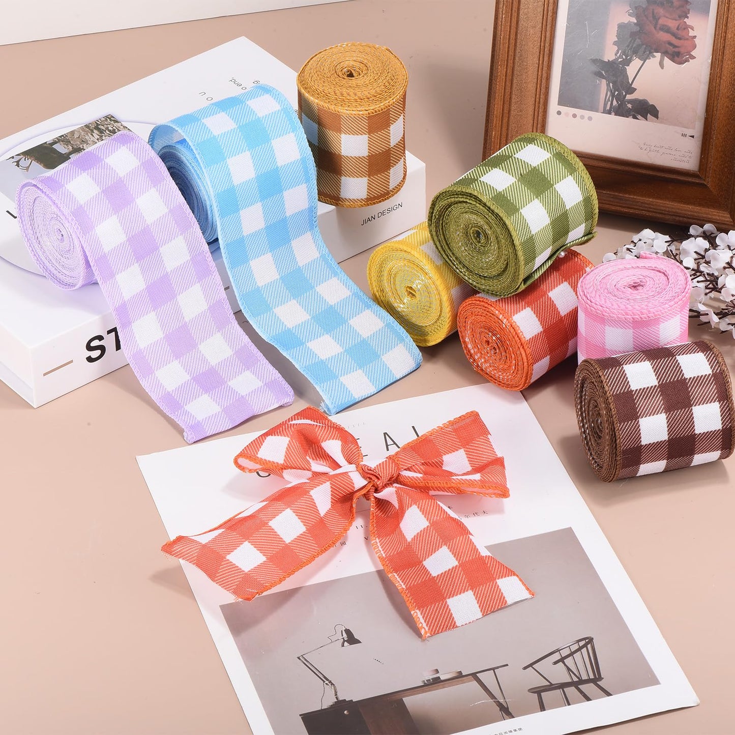 PATIKIL 30 Yards x 2.5" Buffalo Plaid Ribbon, Yellow and White Gingham Ribbon Gift Wrapping Ribbon for Thanksgiving Bow Wreath Craft Birthday Wedding