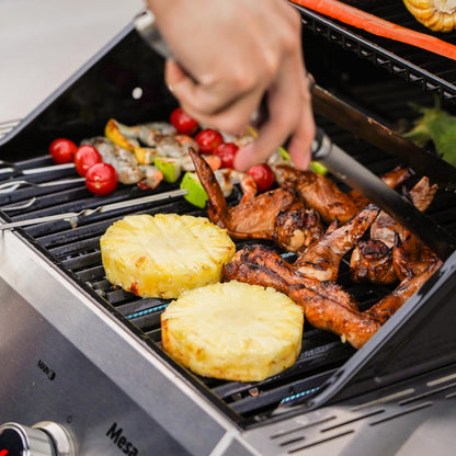 Monument Grills 2-Burner Stainless Steel Liquid Propane Gas Grill, Two Foldable Shelves Patio Garden Barbecue Grill with Clearview® Lid, Knob Control Mesa200S
