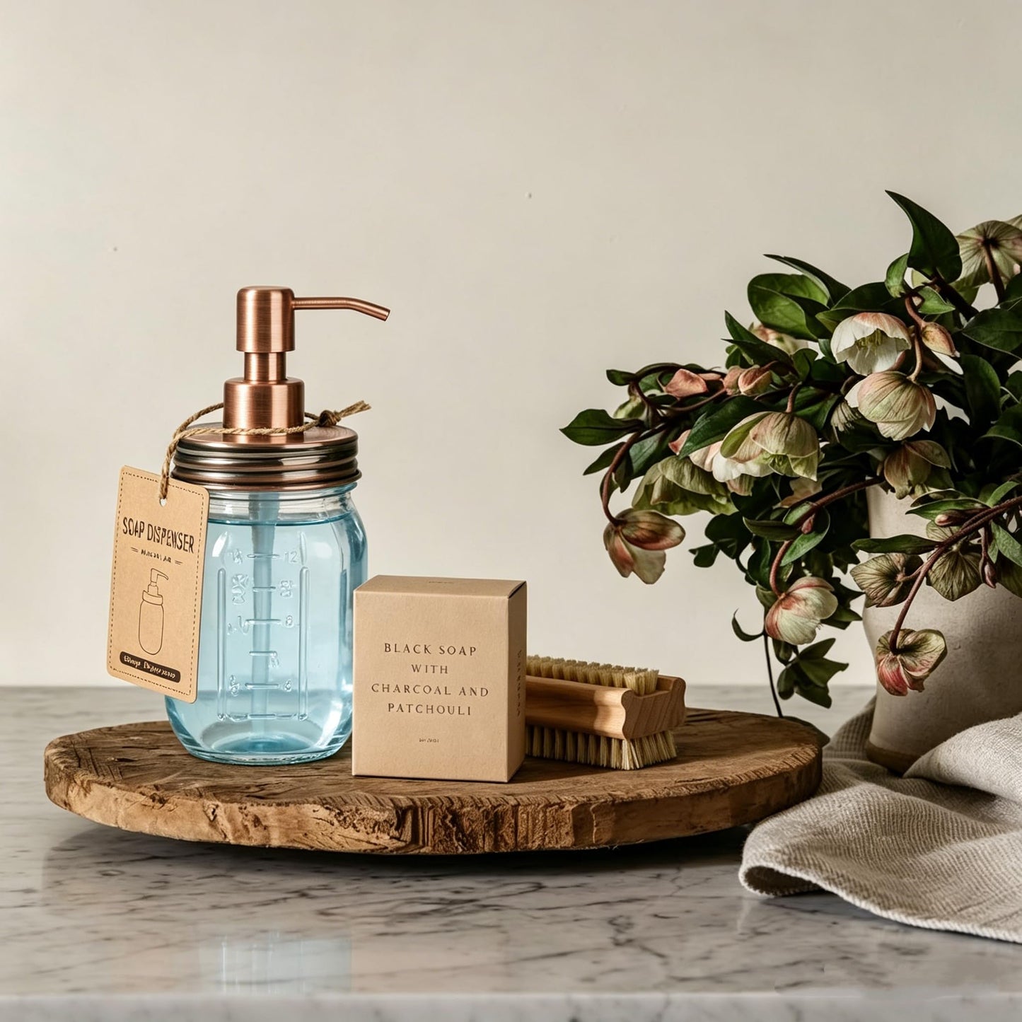 Amolliar Mason Jar Liquid Soap Dispenser, 16OZ Glass Countertop Lotion Dispenser Bottle, Farmhouse Decor for Kitchen, Bathroom, Refillable Dispenser for Hand Soap, Dish Soap, Lotion Soap, Copper 2Pack