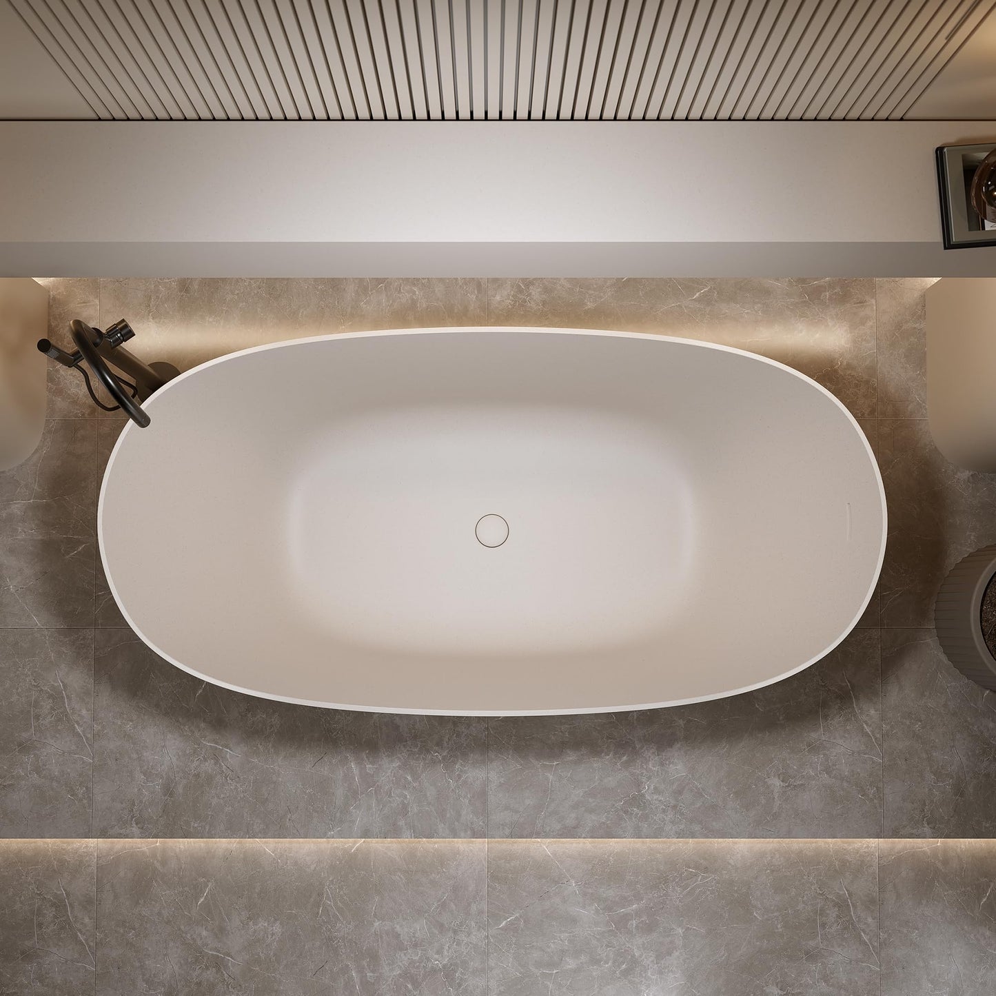 KEIKI 69" Freestanding Bathtub, Resin Stone Soaking Bathtub Solid Surface Modern Tubs with Overflow and Pop-up Drain, Beige