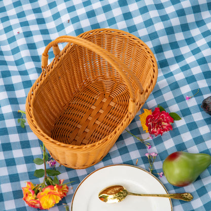 Rattan Picnic Basket with Handle, Garden Harvest Basket, Gathering Storage for Vegetable Fruit, Easter 13" x 9" x5.5" (Rattan, 13"x9"x5.5")