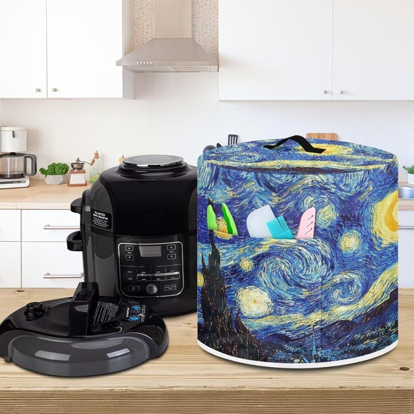 Insulated Van Gogh Starry Night Air Fryer Cover - Dust Protection Kitchen Appliance Cover with Storage Pockets