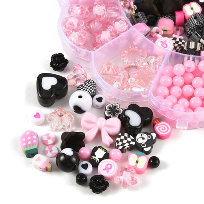MakemadeDIY 440Pcs Assorted Beads for Bracelets Making, Including Cute Acrylic Polymer Clay Resin Beads Caps for Jewelry Necklaces Earrings Making Crafts Supplies