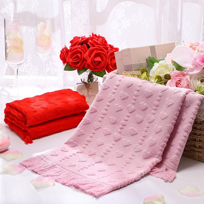 Peryiter 2 Pcs Valentine's Day 3D Heart Hand Towels with Tassel Valentines Decor 100% Cotton Red Pink Bathroom Towel Decorative Absorbent Bath Towel for Kitchen Drying Cleaning, 13.78 x 33.46 Inch
