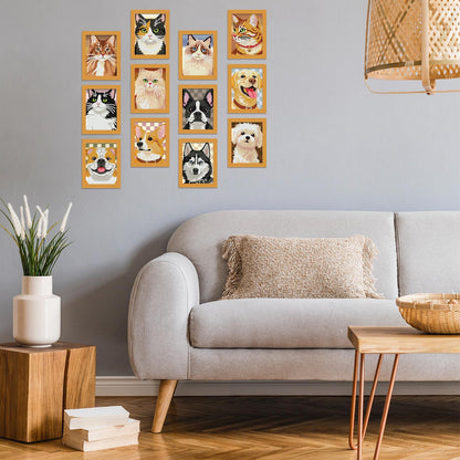 Saillong 24 Pcs Small Diamond Painting Kits Set Mini Diamond Art Set for Beginners, Full Paint Art 1-Hour Painting for Home Decor Desktop, 5.12x3.94 Inches(Cat and Dog)