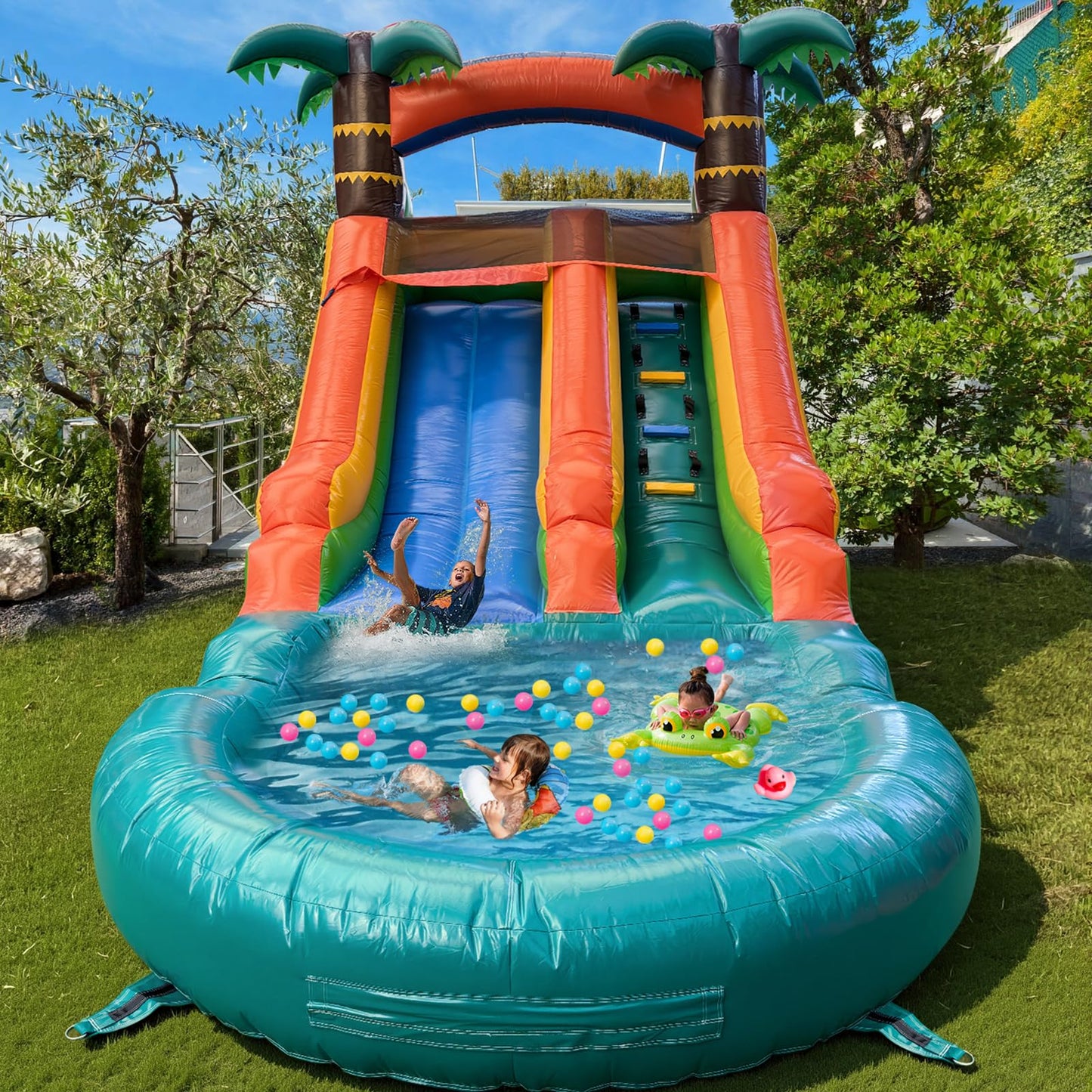 Water Slide Commercial, 21FT Big Water Slide for Kids and Adults with Powerful 950W Blower&Water Tube,100% Commercial Grade PVC Inflatable Adult Water Slides with Splash Pool (Green, 21x12x9FT)