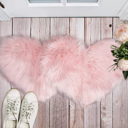 2 12 16 Inch(Pink) Mudder Pcs Faux Fur Rug, Heart Shaped Rugs, Fluffy Decorative Mat for Room Home Chair Side, Desk
