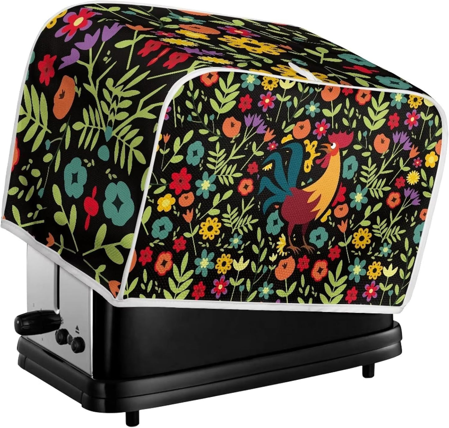 ZDCUSTOM Floral Rooster Toaster Cover for 2 Slice Small Appliance, Washable Anti-Scratch Dustproof Kitchen Cover