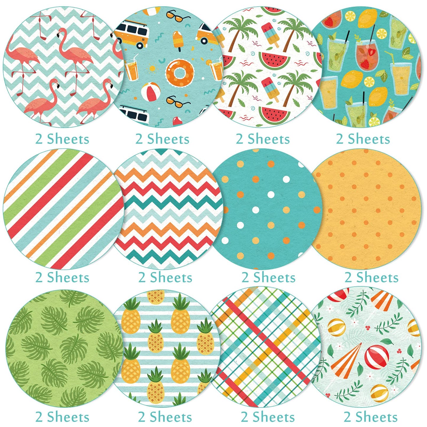 Whaline 24 Sheet Summer Pattern Paper Pack 12 Designs Holiday Scrapbook Specialty Paper Double-Sided Collection Decorative Craft Papers for Summer DIY Card Making Scrapbook Photo Album Decor