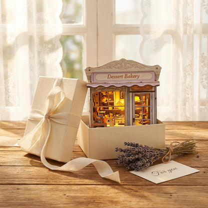 Book Nook Kit - DIY Miniature House Bakery Patisserie Dollhouse Kit for Adults and Teens, Booknook Tiny House Bakery Shop Bookshelf Decor 3D Wooden Puzzle, Gifts for Family, Friends (with Glue)