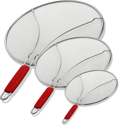 Alpha Living 60134ST Set of 3 Splatter Screens – 13", 11.5", and 9.5" Stainless Steel Fine Mesh, Comfort Grip Handles – Grease & Oil Guard for Frying Pans, Boiling Pots, Safe Cooking Lid Set of 3