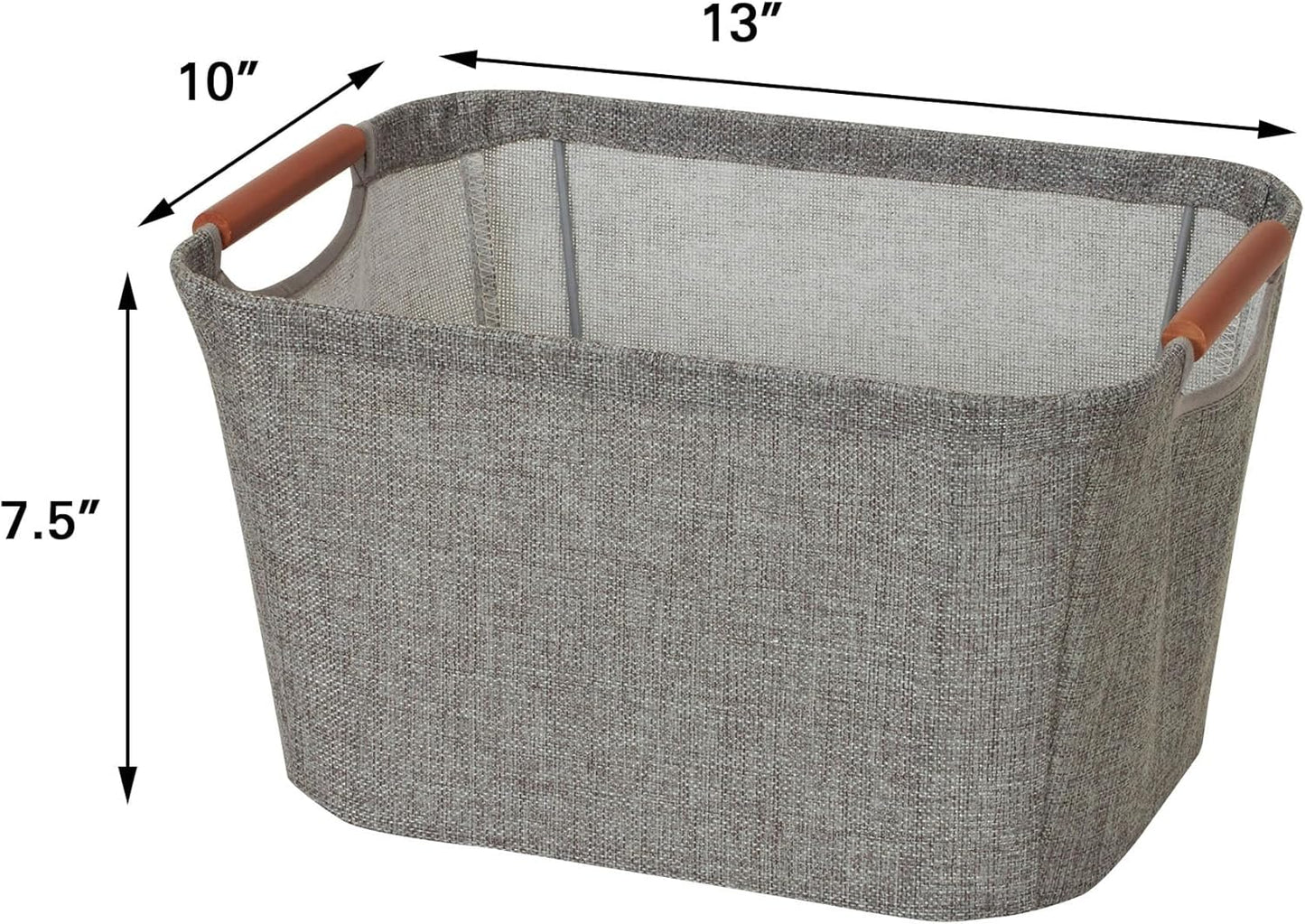 Household Essentials 623 Small Tapered Soft-Side Storage Bin, Gray with Wood Handles