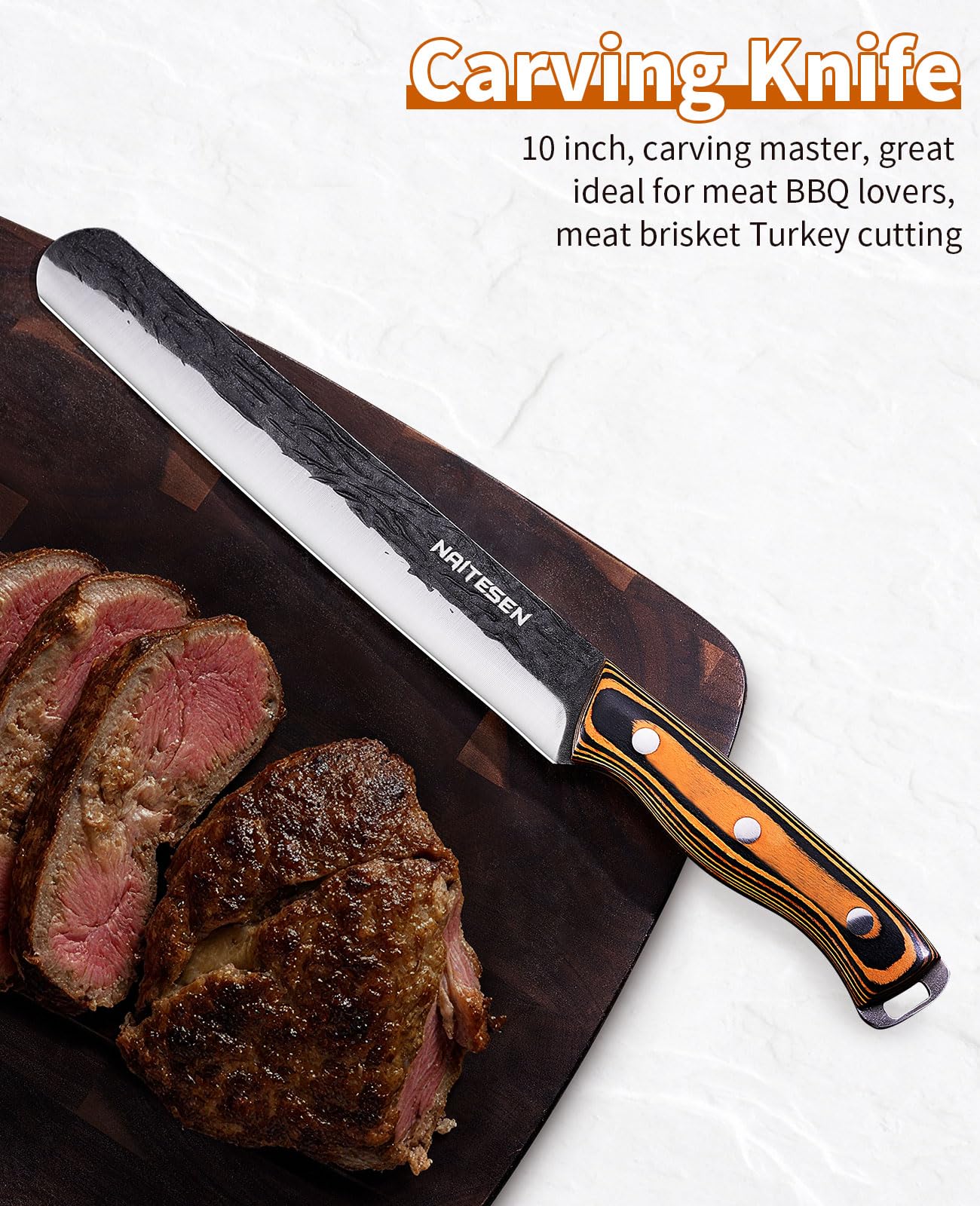Naitesen Professional Brisket Carving Knife Set for Men, Grilling Knives, Hand Forged Super Sharp Butcher Slicing Knife Boning Knife for Meat Turkey Cutting Home Kitchen BBQ